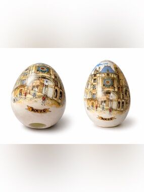 Rouen Porcelain Egg  - Hand-Painted Rouen Scene